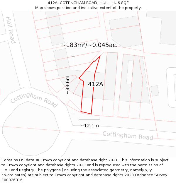 412A, COTTINGHAM ROAD, HULL, HU6 8QE: Plot and title map