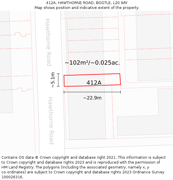 412A, HAWTHORNE ROAD, BOOTLE, L20 9AY: Plot and title map