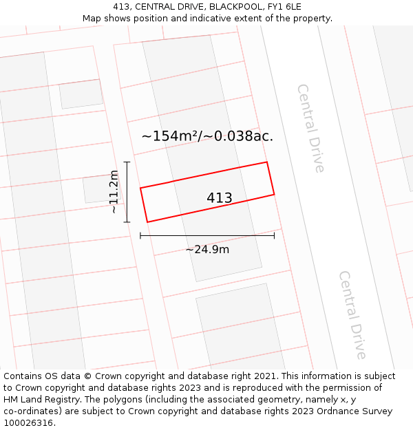413, CENTRAL DRIVE, BLACKPOOL, FY1 6LE: Plot and title map