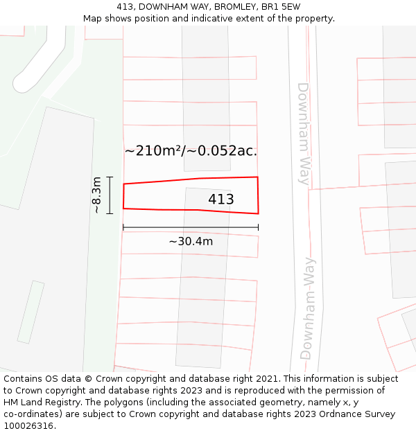 413, DOWNHAM WAY, BROMLEY, BR1 5EW: Plot and title map
