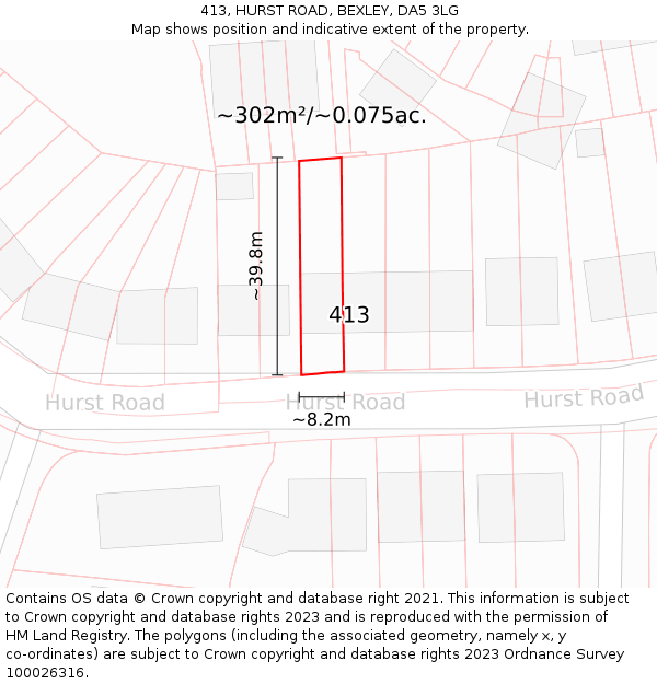 413, HURST ROAD, BEXLEY, DA5 3LG: Plot and title map