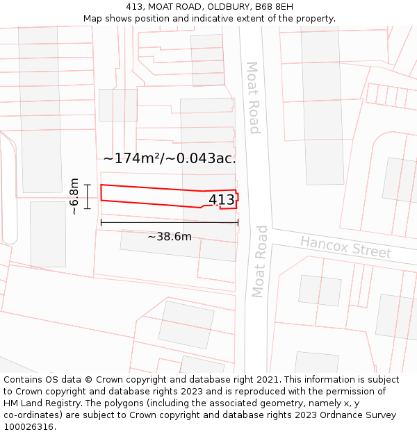 413, MOAT ROAD, OLDBURY, B68 8EH: Plot and title map