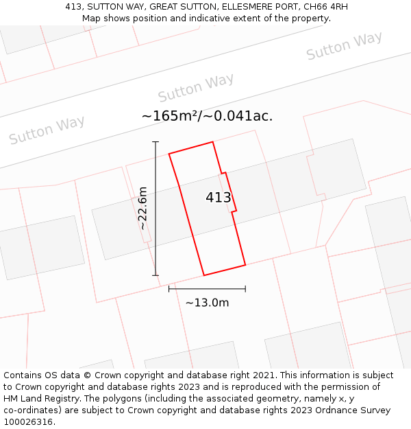 413, SUTTON WAY, GREAT SUTTON, ELLESMERE PORT, CH66 4RH: Plot and title map