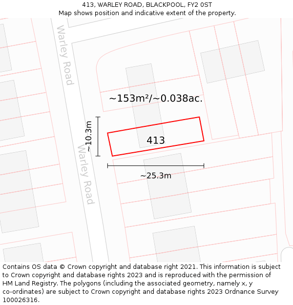 413, WARLEY ROAD, BLACKPOOL, FY2 0ST: Plot and title map