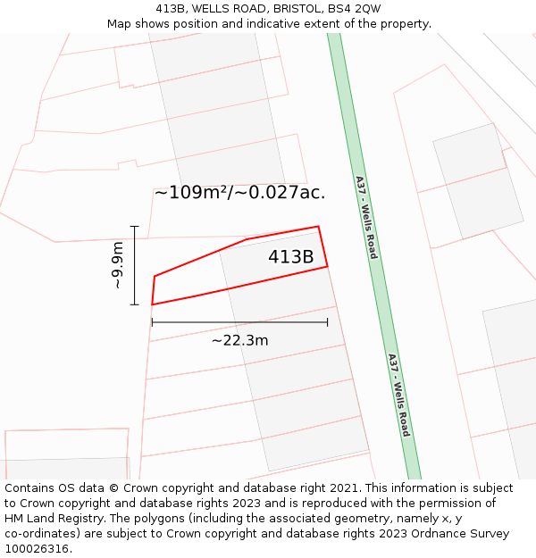413B, WELLS ROAD, BRISTOL, BS4 2QW: Plot and title map