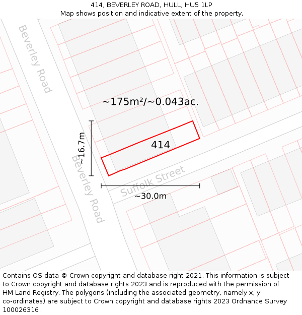 414, BEVERLEY ROAD, HULL, HU5 1LP: Plot and title map