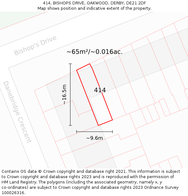 414, BISHOPS DRIVE, OAKWOOD, DERBY, DE21 2DF: Plot and title map