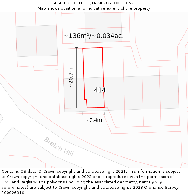 414, BRETCH HILL, BANBURY, OX16 0NU: Plot and title map