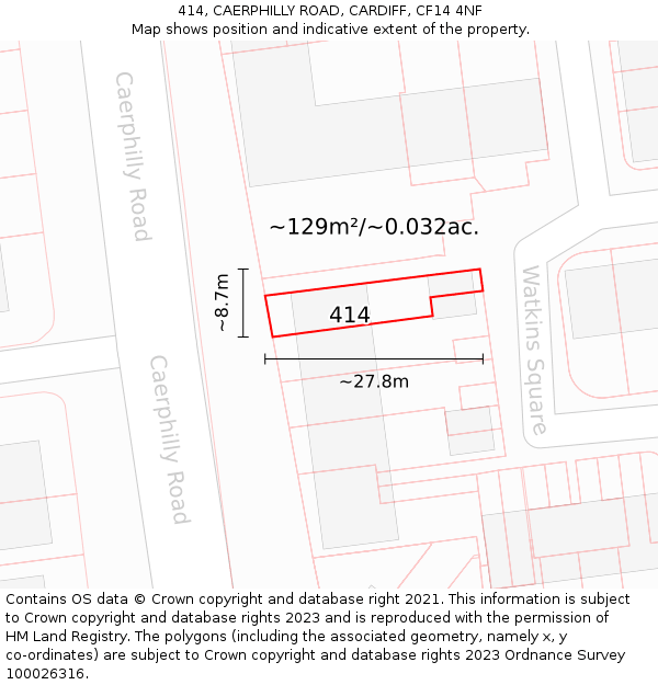 414, CAERPHILLY ROAD, CARDIFF, CF14 4NF: Plot and title map