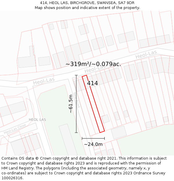 414, HEOL LAS, BIRCHGROVE, SWANSEA, SA7 9DR: Plot and title map