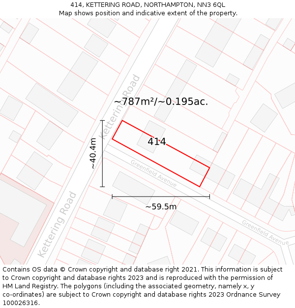 414, KETTERING ROAD, NORTHAMPTON, NN3 6QL: Plot and title map
