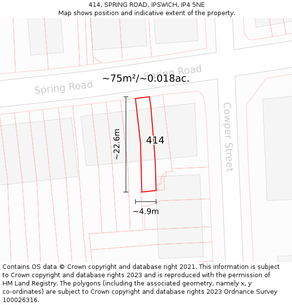 414, SPRING ROAD, IPSWICH, IP4 5NE: Plot and title map