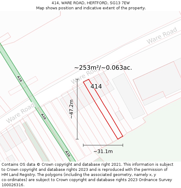 414, WARE ROAD, HERTFORD, SG13 7EW: Plot and title map