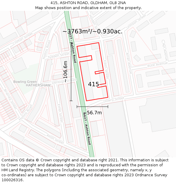 415, ASHTON ROAD, OLDHAM, OL8 2NA: Plot and title map