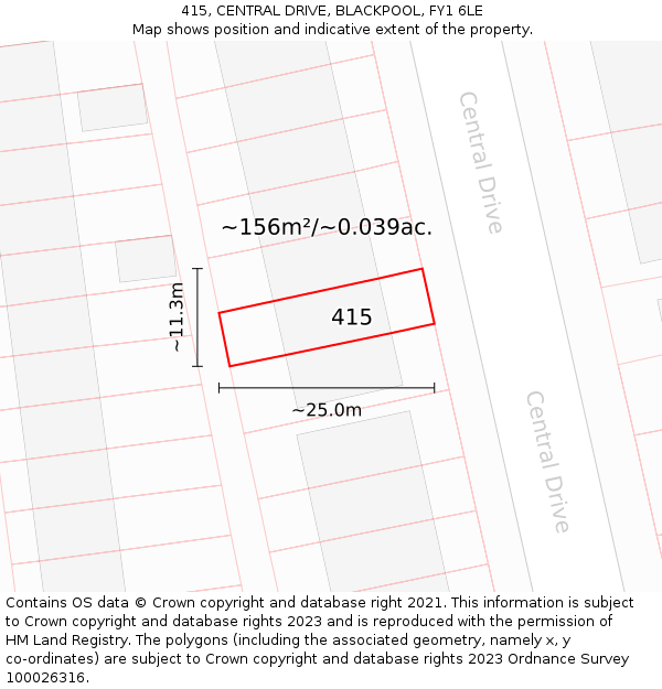 415, CENTRAL DRIVE, BLACKPOOL, FY1 6LE: Plot and title map