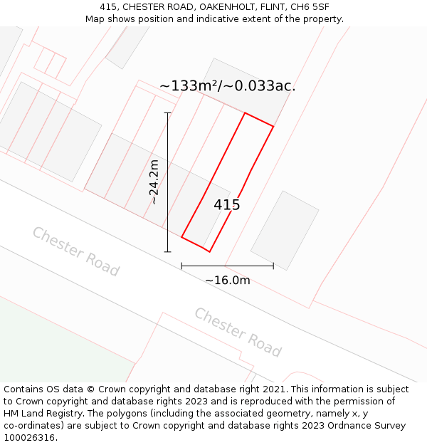 415, CHESTER ROAD, OAKENHOLT, FLINT, CH6 5SF: Plot and title map