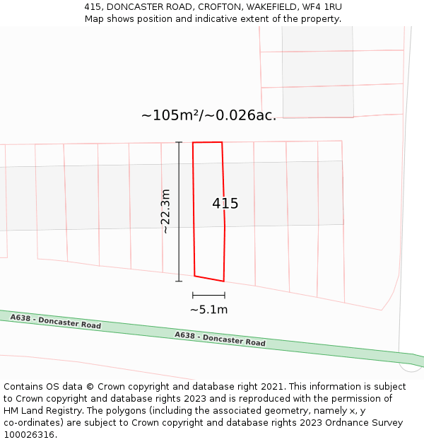415, DONCASTER ROAD, CROFTON, WAKEFIELD, WF4 1RU: Plot and title map
