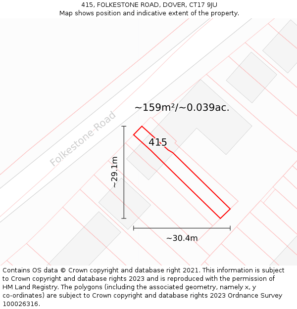 415, FOLKESTONE ROAD, DOVER, CT17 9JU: Plot and title map