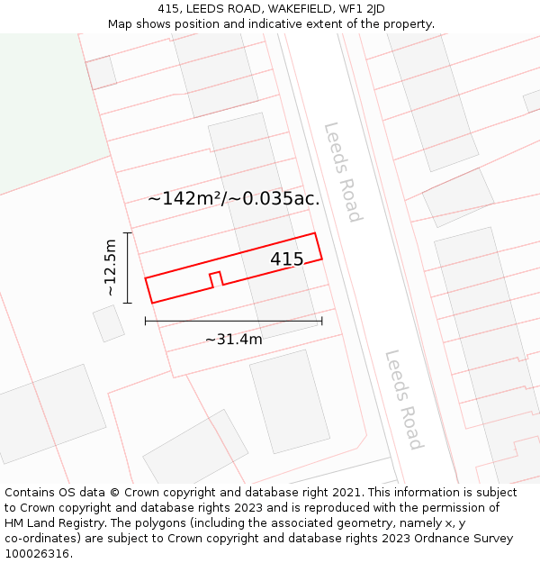 415, LEEDS ROAD, WAKEFIELD, WF1 2JD: Plot and title map