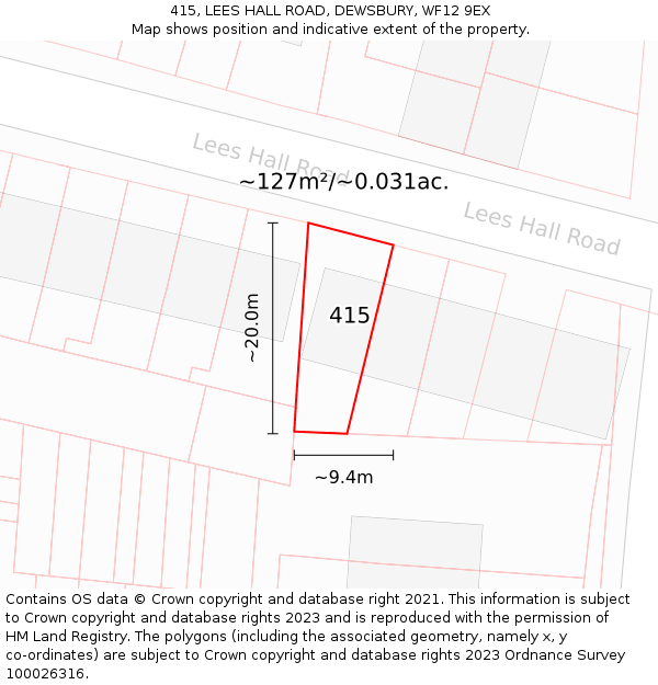 415, LEES HALL ROAD, DEWSBURY, WF12 9EX: Plot and title map