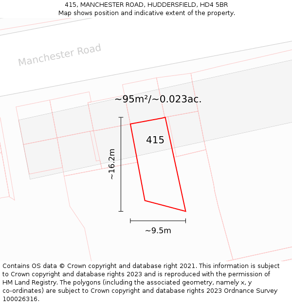 415, MANCHESTER ROAD, HUDDERSFIELD, HD4 5BR: Plot and title map