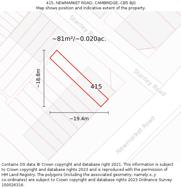 415, NEWMARKET ROAD, CAMBRIDGE, CB5 8JG: Plot and title map