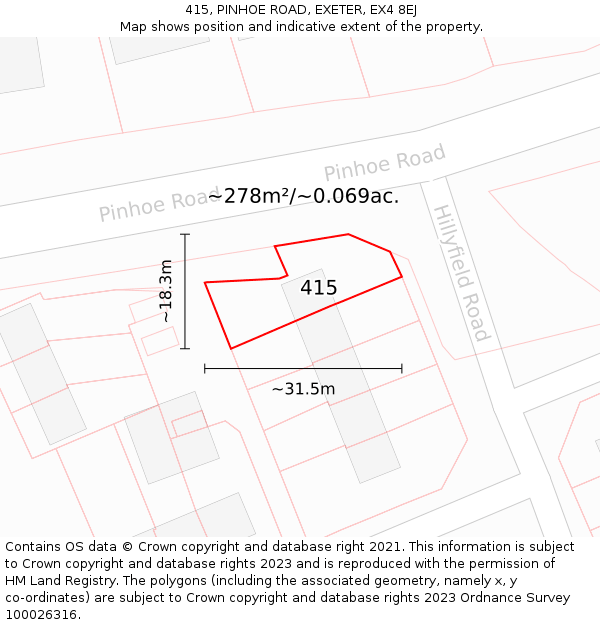 415, PINHOE ROAD, EXETER, EX4 8EJ: Plot and title map