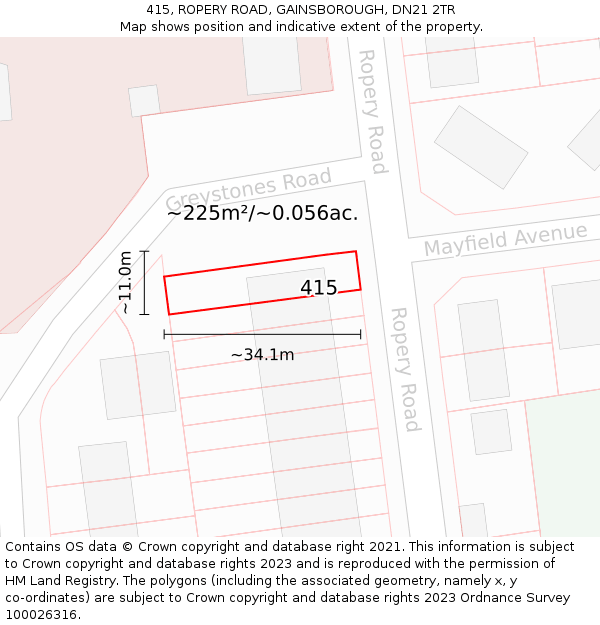415, ROPERY ROAD, GAINSBOROUGH, DN21 2TR: Plot and title map