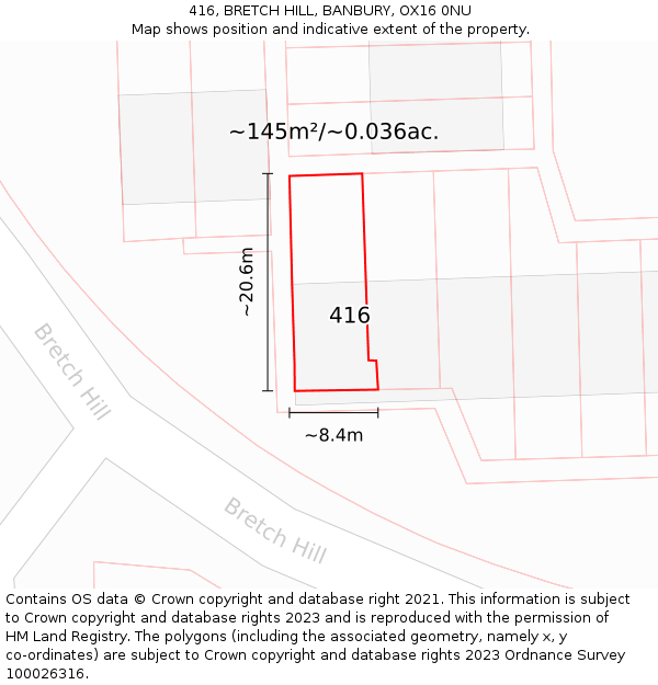 416, BRETCH HILL, BANBURY, OX16 0NU: Plot and title map