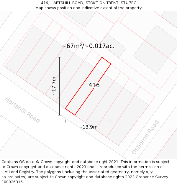 416, HARTSHILL ROAD, STOKE-ON-TRENT, ST4 7PG: Plot and title map