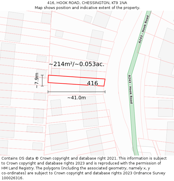 416, HOOK ROAD, CHESSINGTON, KT9 1NA: Plot and title map