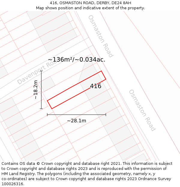 416, OSMASTON ROAD, DERBY, DE24 8AH: Plot and title map
