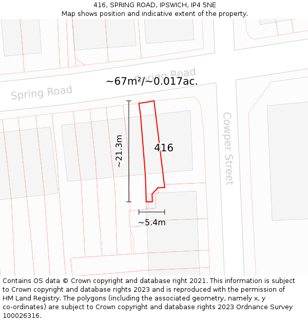 416, SPRING ROAD, IPSWICH, IP4 5NE: Plot and title map