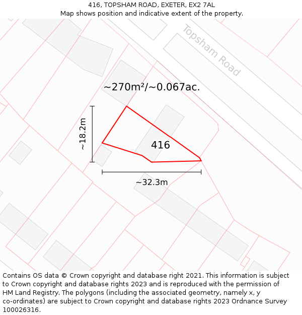 416, TOPSHAM ROAD, EXETER, EX2 7AL: Plot and title map