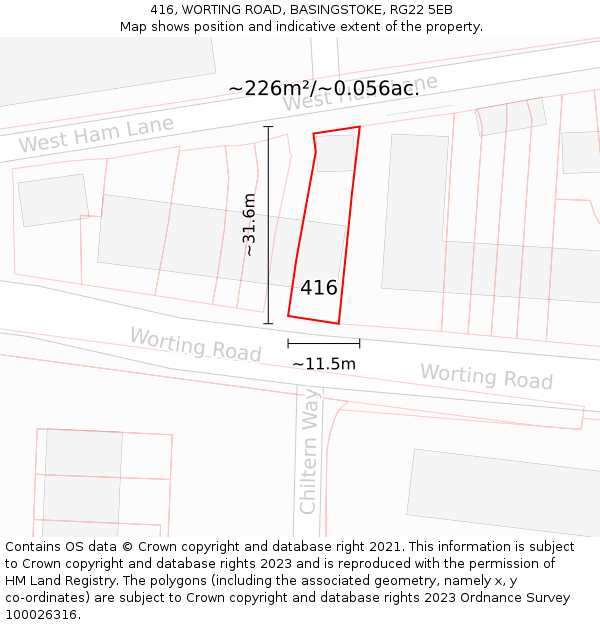 416, WORTING ROAD, BASINGSTOKE, RG22 5EB: Plot and title map