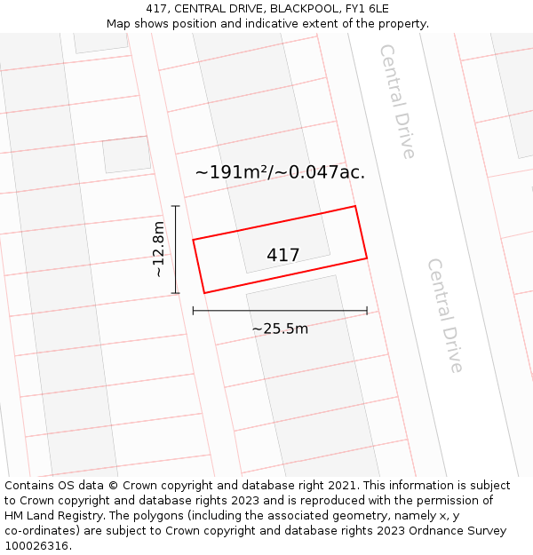 417, CENTRAL DRIVE, BLACKPOOL, FY1 6LE: Plot and title map