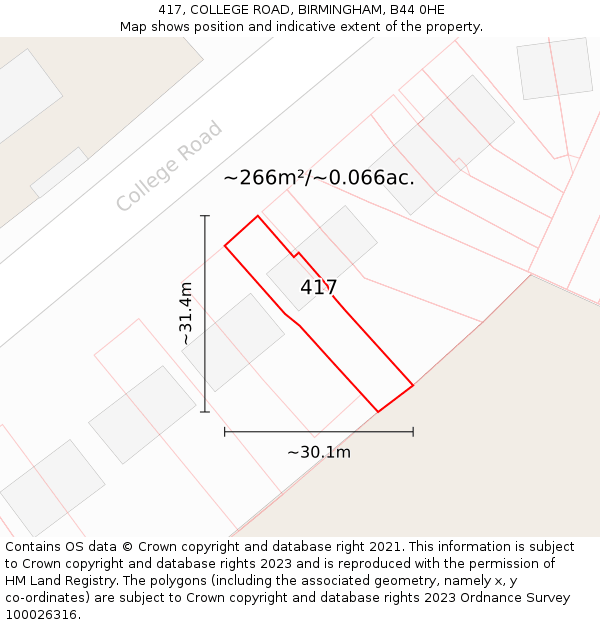 417, COLLEGE ROAD, BIRMINGHAM, B44 0HE: Plot and title map