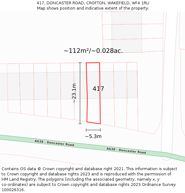 417, DONCASTER ROAD, CROFTON, WAKEFIELD, WF4 1RU: Plot and title map