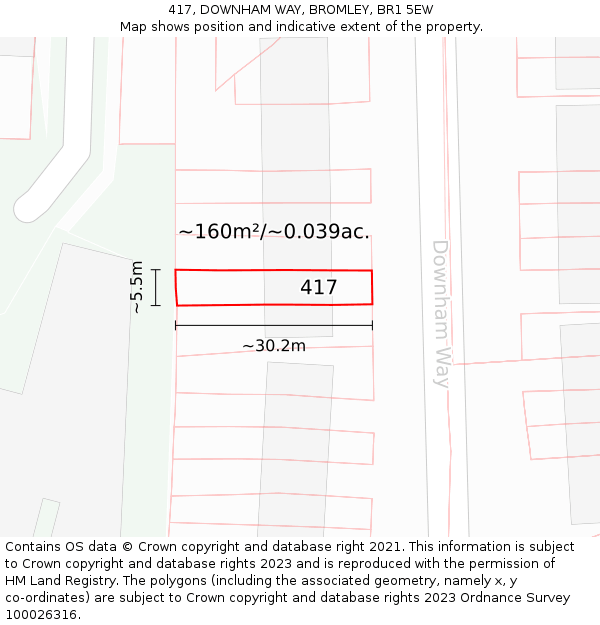 417, DOWNHAM WAY, BROMLEY, BR1 5EW: Plot and title map