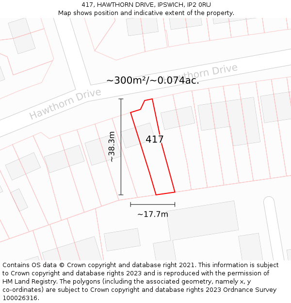 417, HAWTHORN DRIVE, IPSWICH, IP2 0RU: Plot and title map