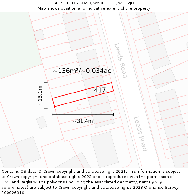 417, LEEDS ROAD, WAKEFIELD, WF1 2JD: Plot and title map