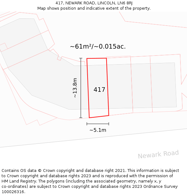417, NEWARK ROAD, LINCOLN, LN6 8RJ: Plot and title map