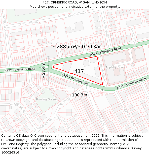 417, ORMSKIRK ROAD, WIGAN, WN5 9DH: Plot and title map