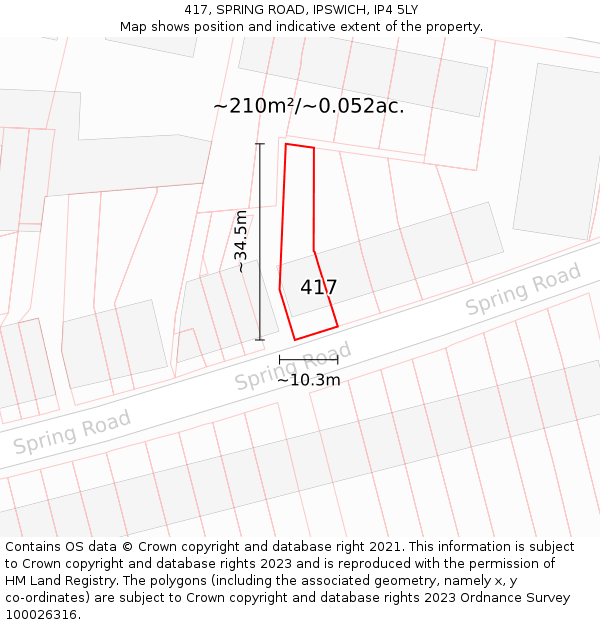417, SPRING ROAD, IPSWICH, IP4 5LY: Plot and title map