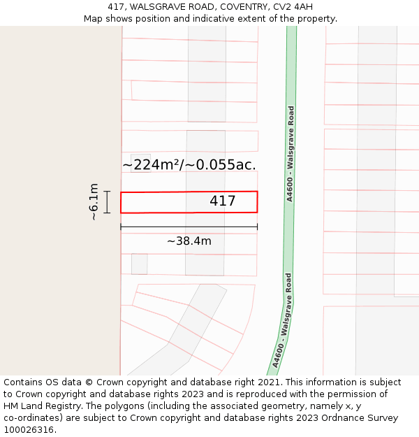 417, WALSGRAVE ROAD, COVENTRY, CV2 4AH: Plot and title map