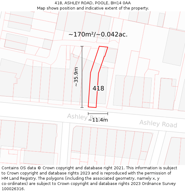 418, ASHLEY ROAD, POOLE, BH14 0AA: Plot and title map