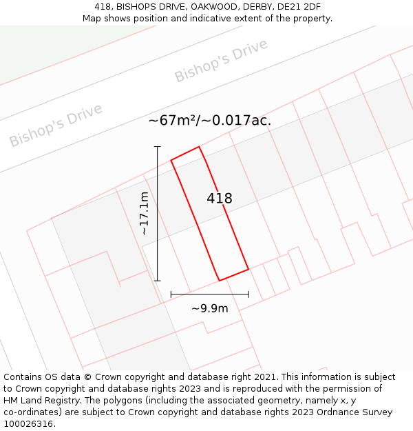418, BISHOPS DRIVE, OAKWOOD, DERBY, DE21 2DF: Plot and title map