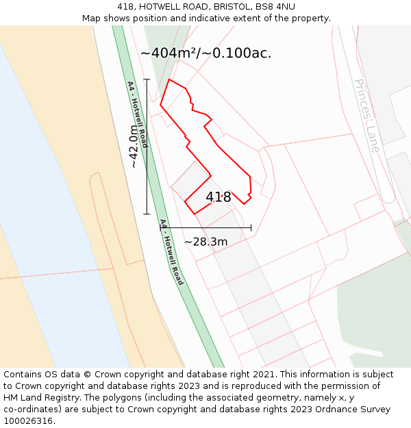 418, HOTWELL ROAD, BRISTOL, BS8 4NU: Plot and title map