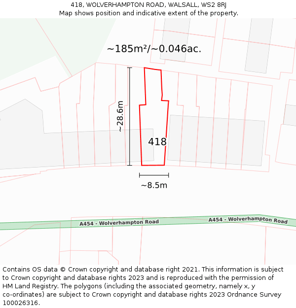 418, WOLVERHAMPTON ROAD, WALSALL, WS2 8RJ: Plot and title map