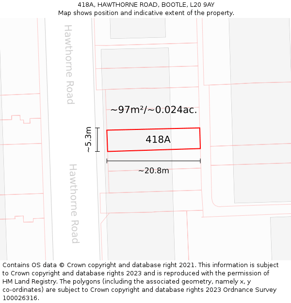 418A, HAWTHORNE ROAD, BOOTLE, L20 9AY: Plot and title map